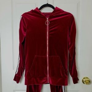Maroon Striped Velour Track Suit
